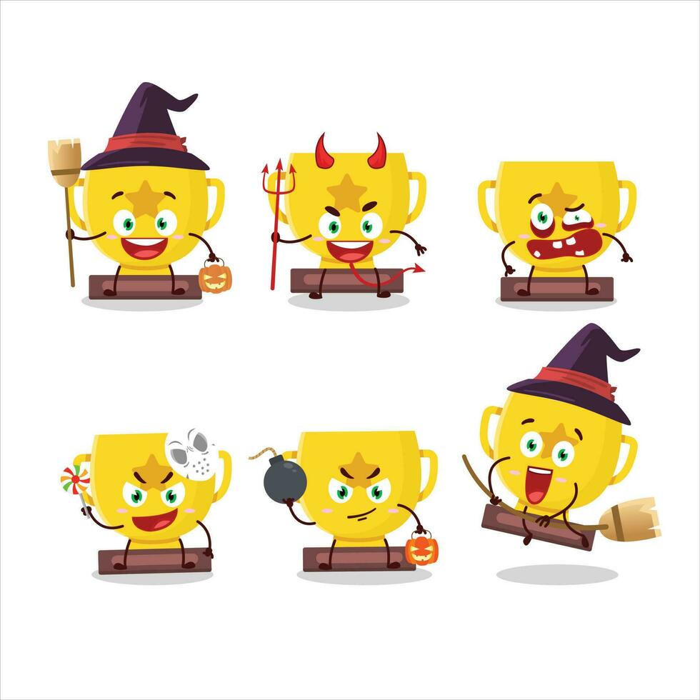 Halloween expression emoticons with cartoon character of gold trophy vector