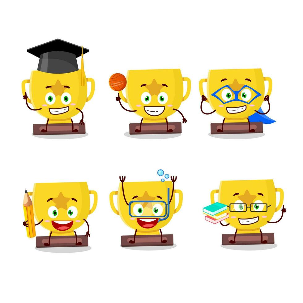 School student of gold trophy cartoon character with various expressions vector