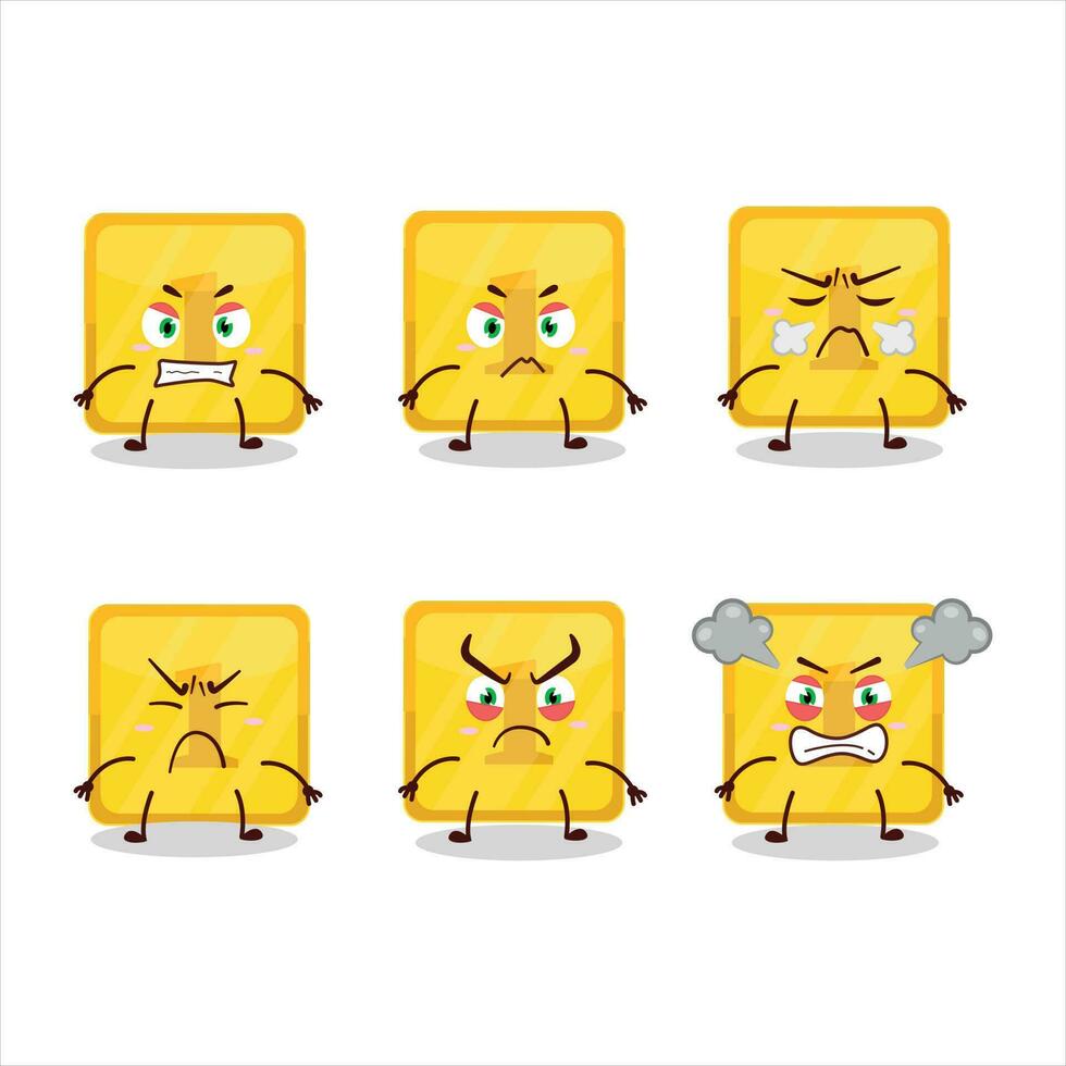 Gold first button cartoon character with various angry expressions vector