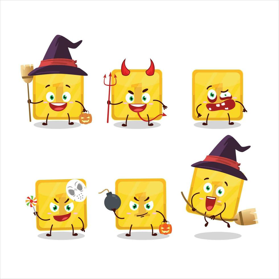 Halloween expression emoticons with cartoon character of gold first button vector