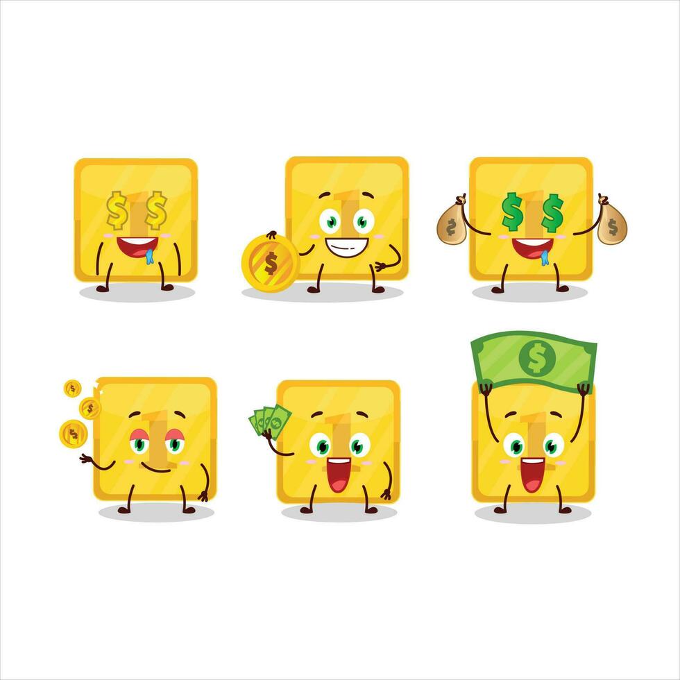 Gold first button cartoon character with cute emoticon bring money vector