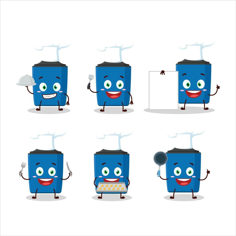 Cartoon character of new blue highlighter with various chef emoticons vector