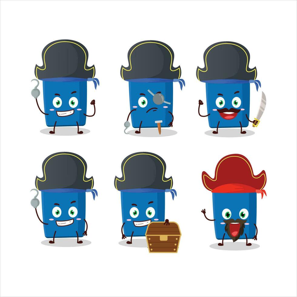 Cartoon character of new blue highlighter with various pirates emoticons vector