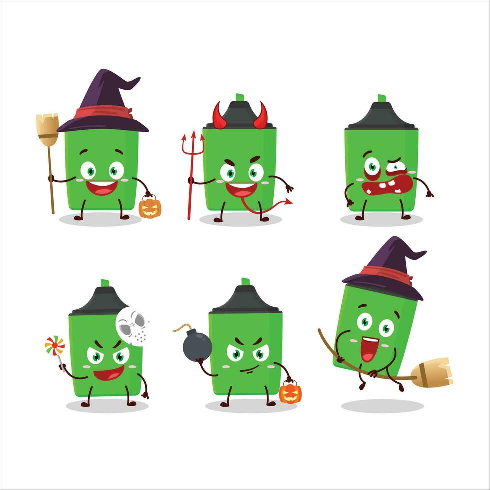 Halloween expression emoticons with cartoon character of new green highlighter vector