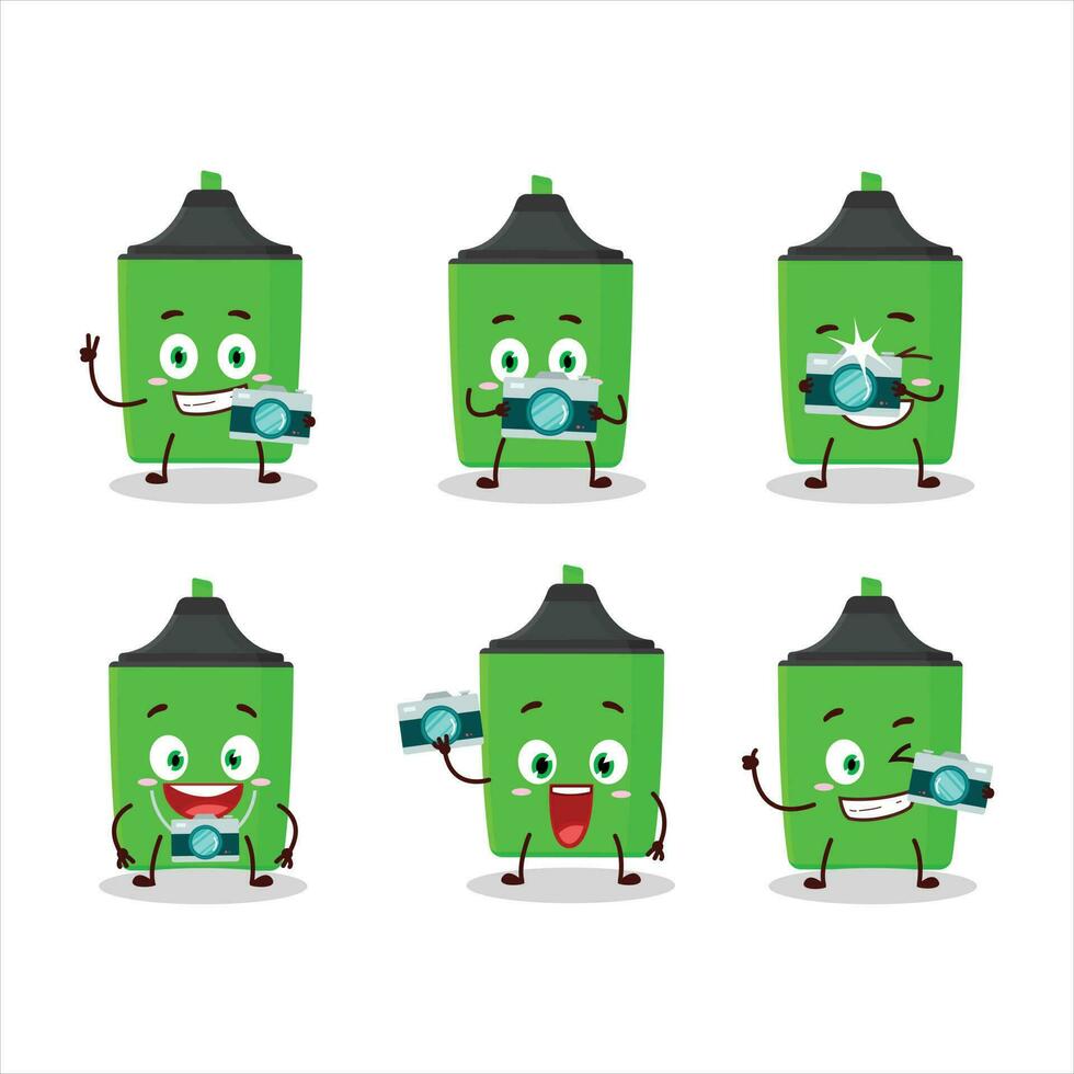 Photographer profession emoticon with new green highlighter cartoon character vector