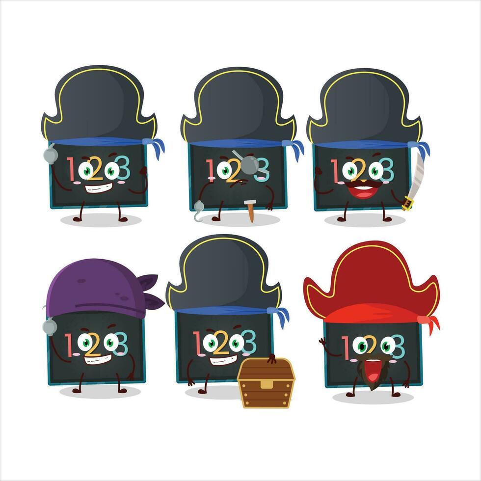 dibujos animados personaje de numérico en tablero con varios piratas emoticones vector