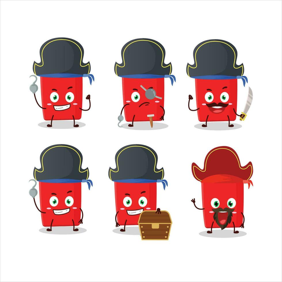 Cartoon character of red highlighter with various pirates emoticons vector