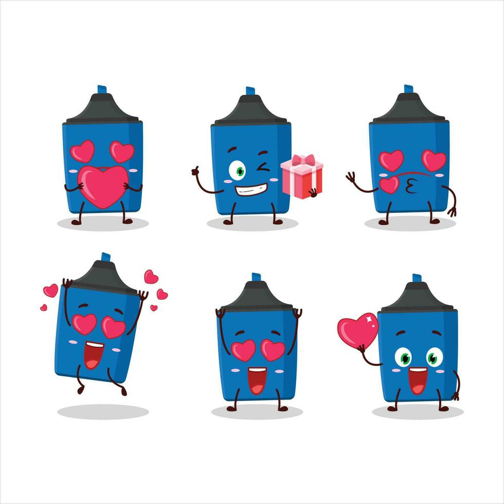 nuevo azul resaltador dibujos animados personaje con amor linda emoticon vector