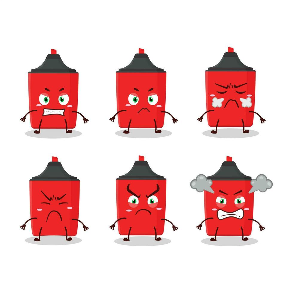 Red highlighter cartoon character with various angry expressions vector