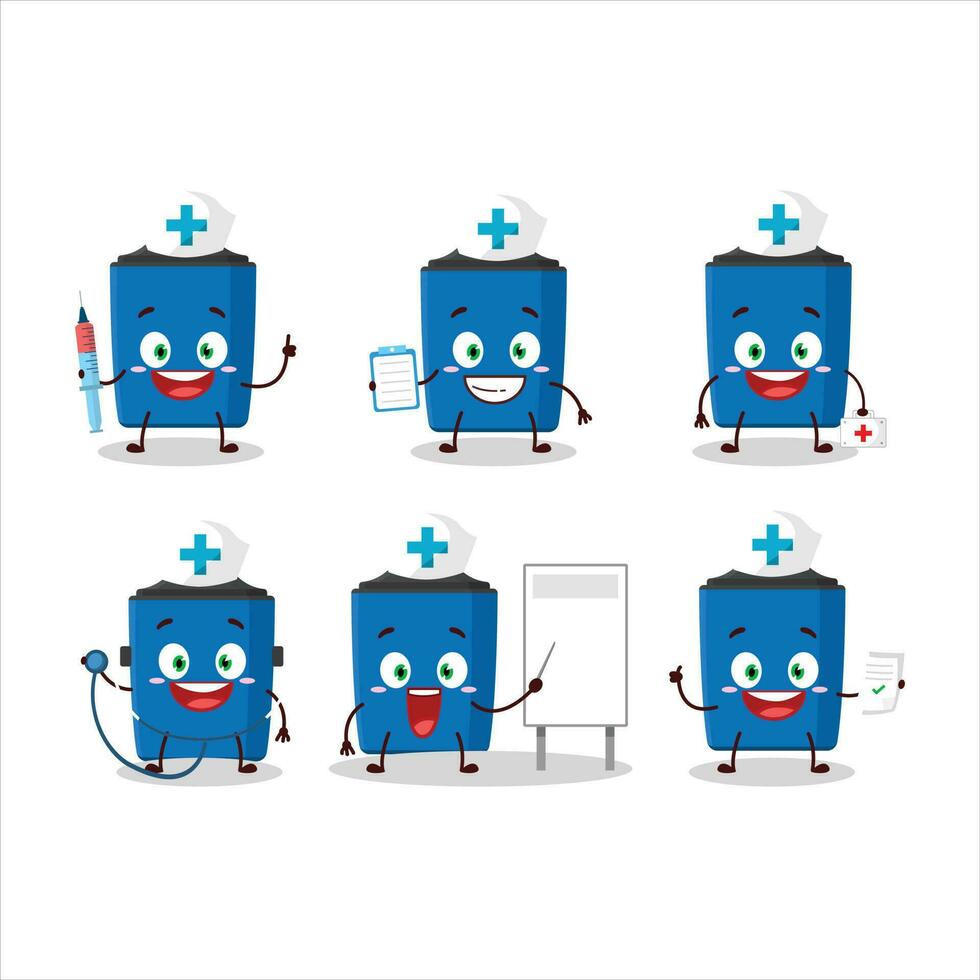 Doctor profession emoticon with new blue highlighter cartoon character vector