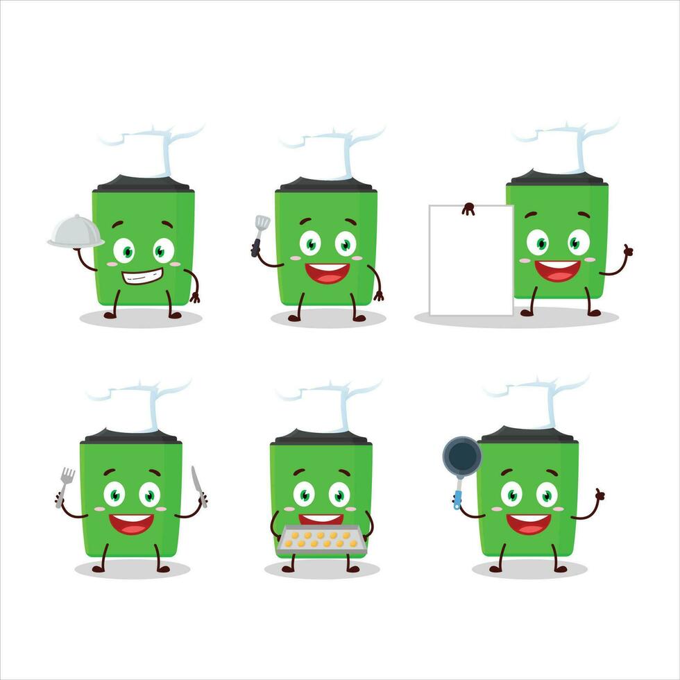 Cartoon character of new green highlighter with various chef emoticons vector