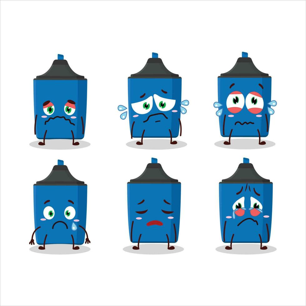 New blue highlighter cartoon character with sad expression vector