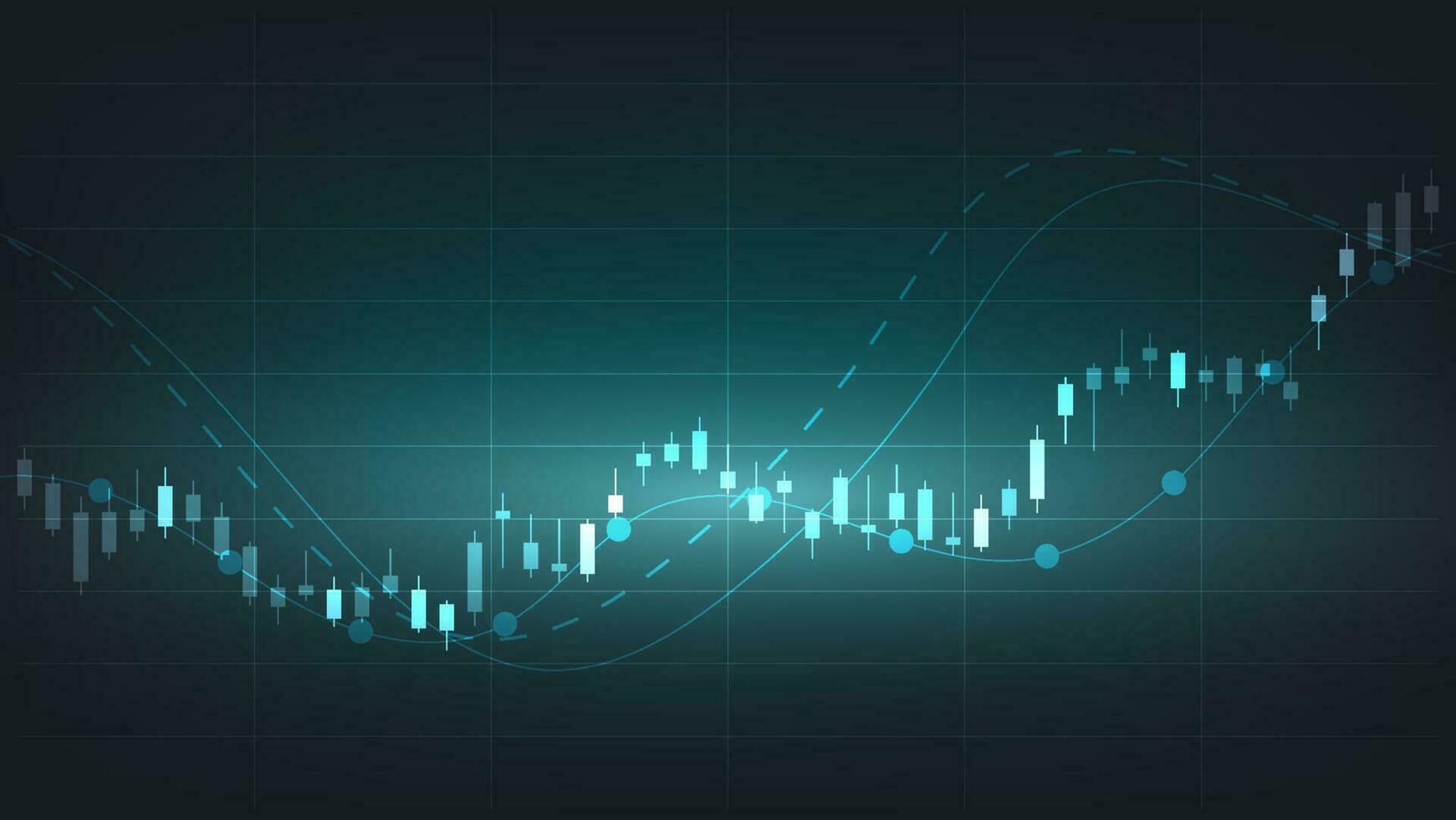 finance background. candlesticks chart on dark screen. stock market and business investment concept vector