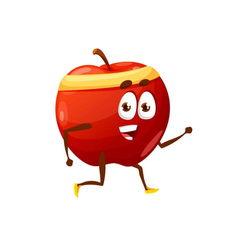 Red apple running jogging fruit, sport workout vector