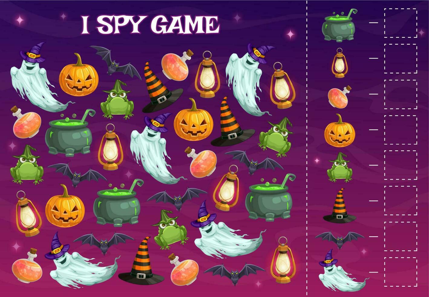 I spy kids game with Halloween characters, puzzle vector