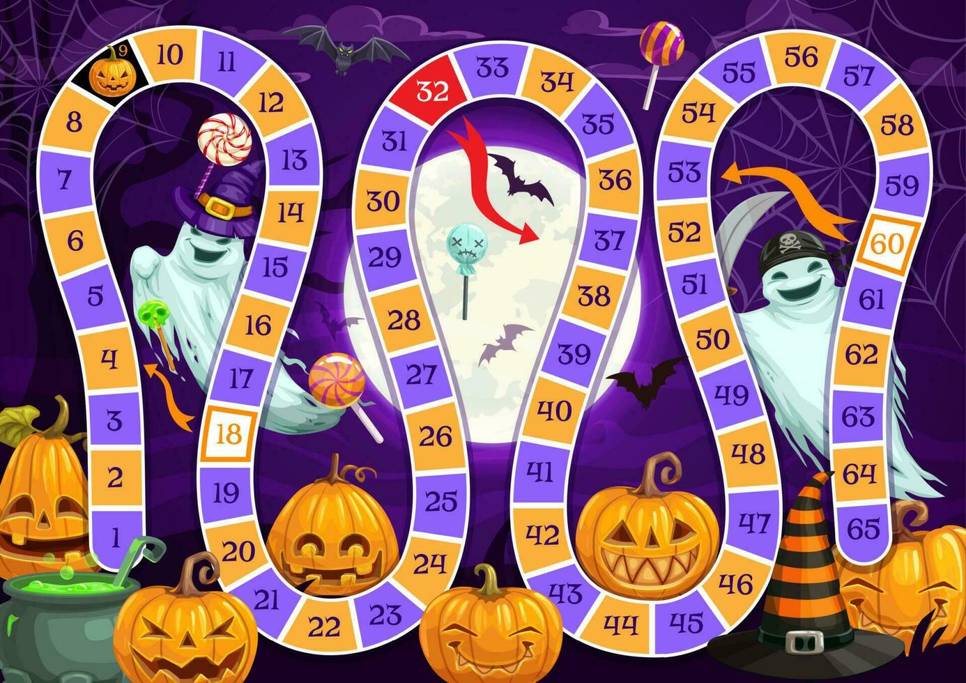 Kids step board game with Halloween monster vector