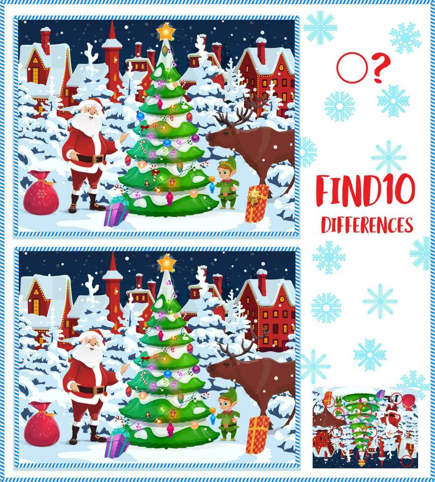 Kids game find ten differences with Santa Claus vector