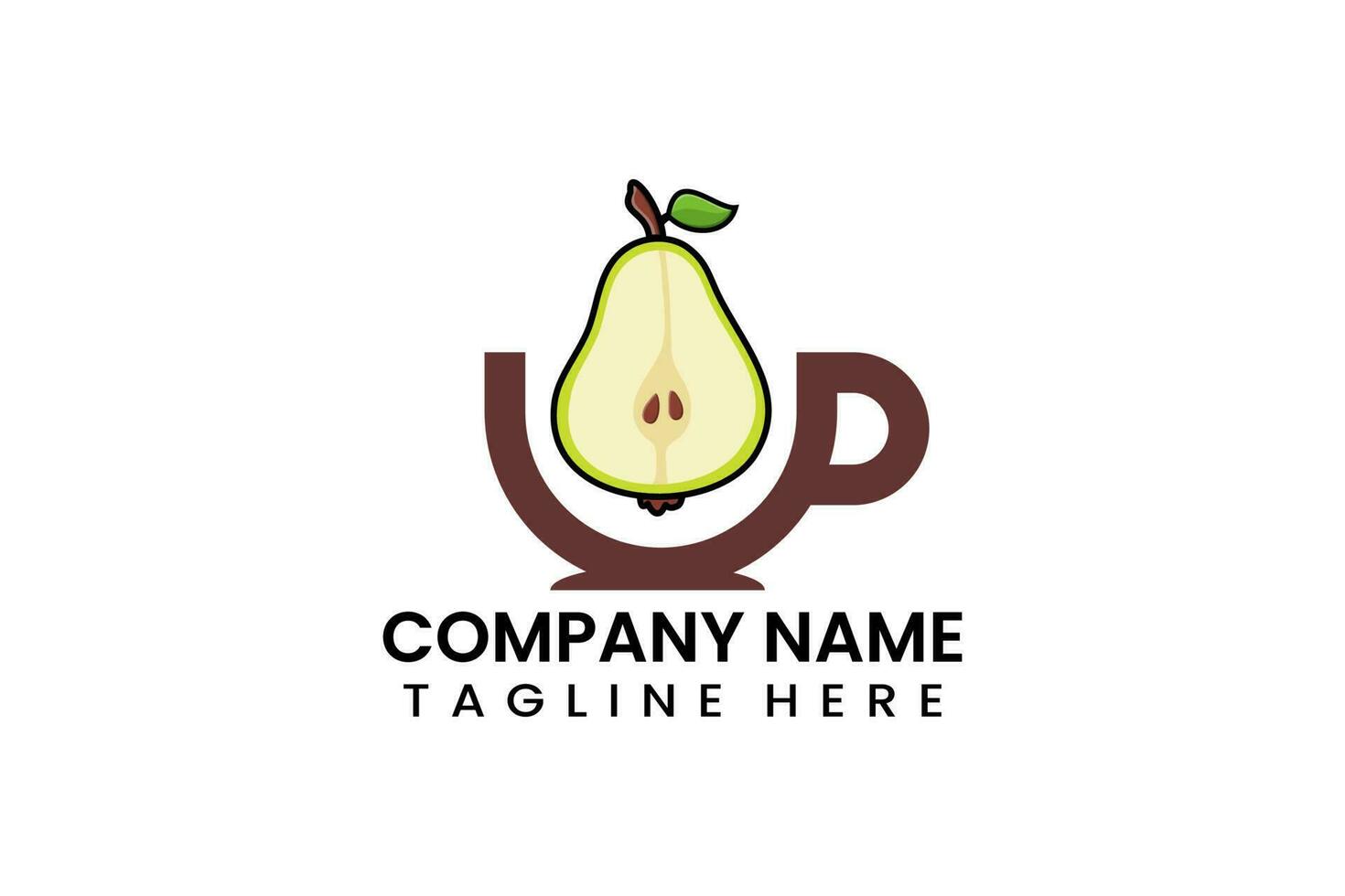 Flat coffee cup pear fruits logo icon template vector