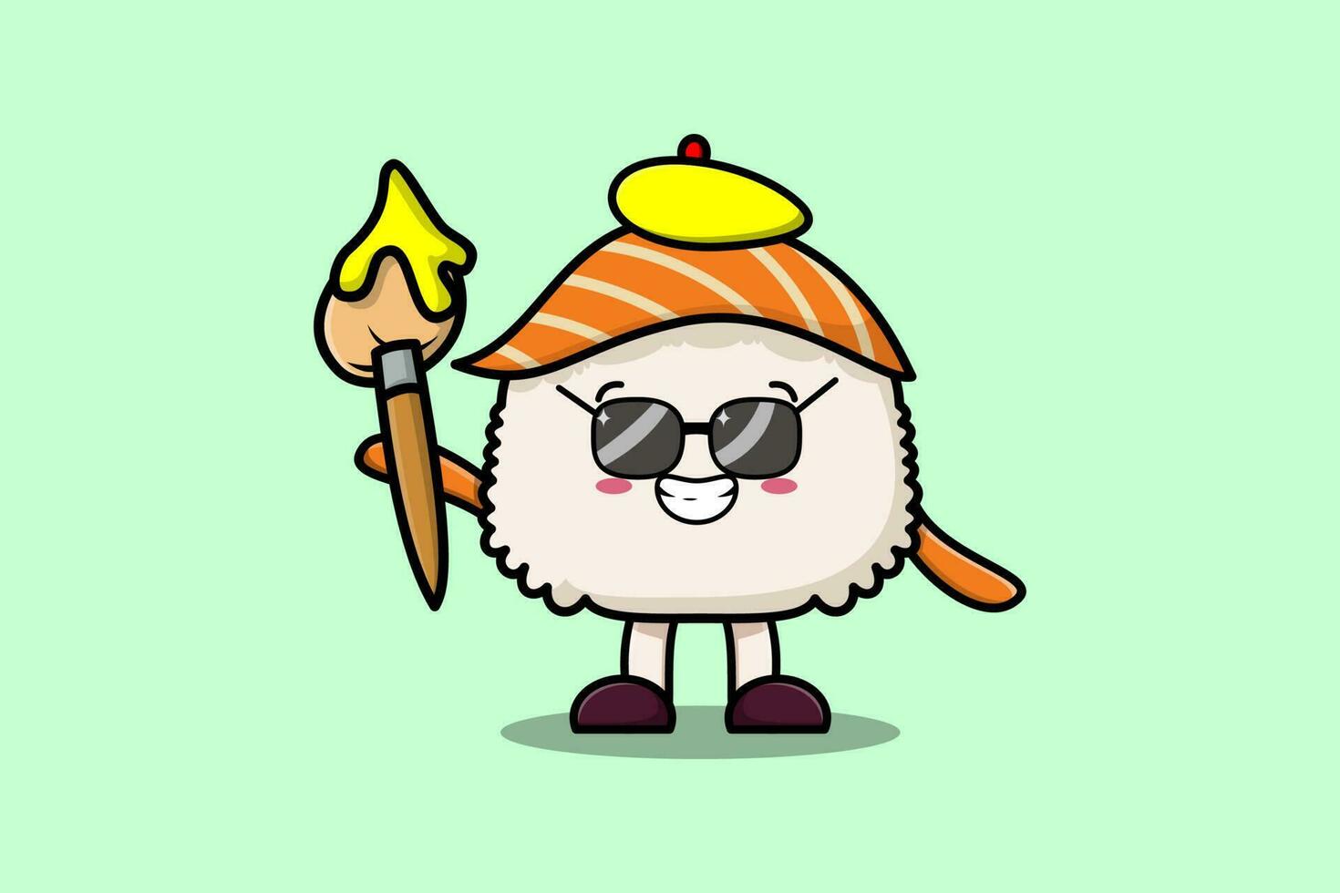 Cute cartoon character Sushi painter portraitist vector
