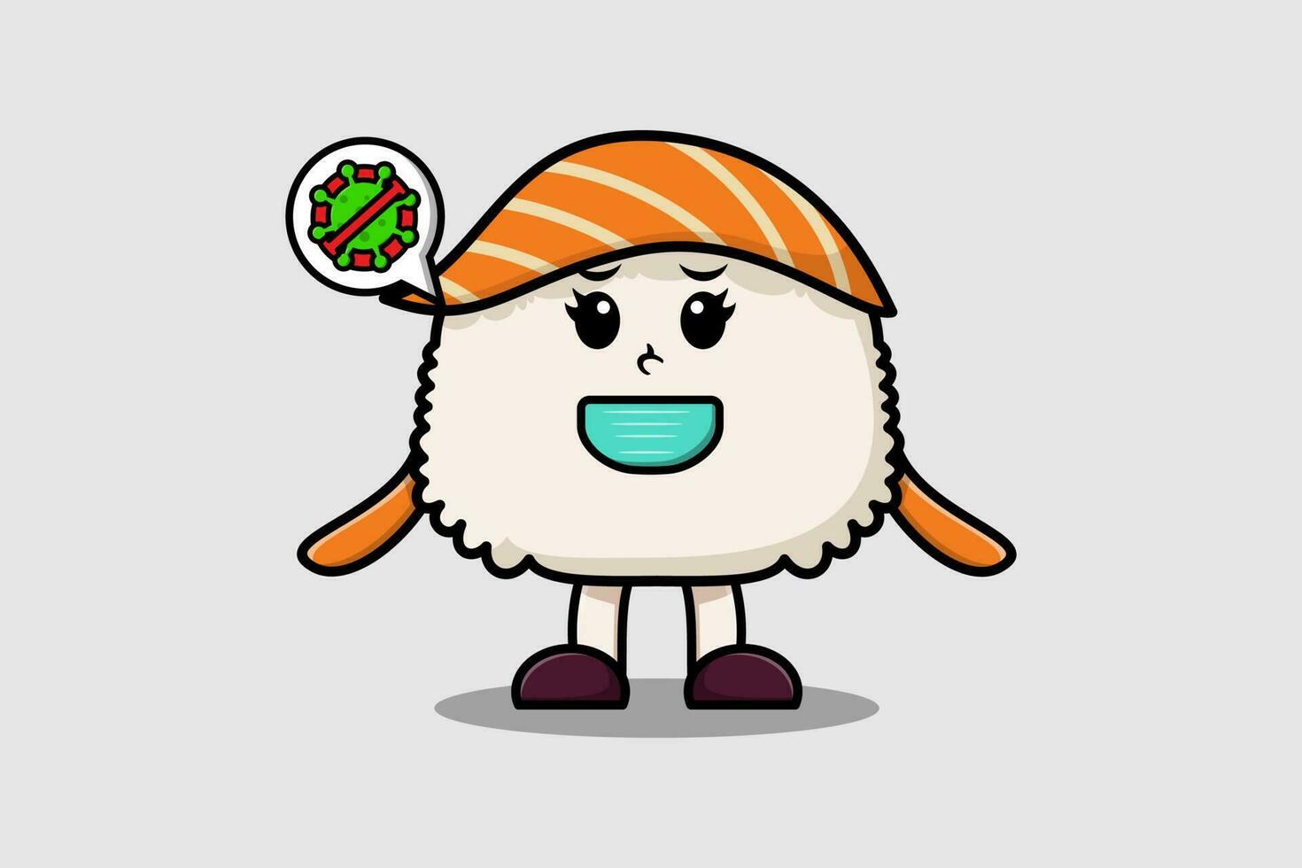 lindo sushi de dibujos animados usando máscara para prevenir virus vector