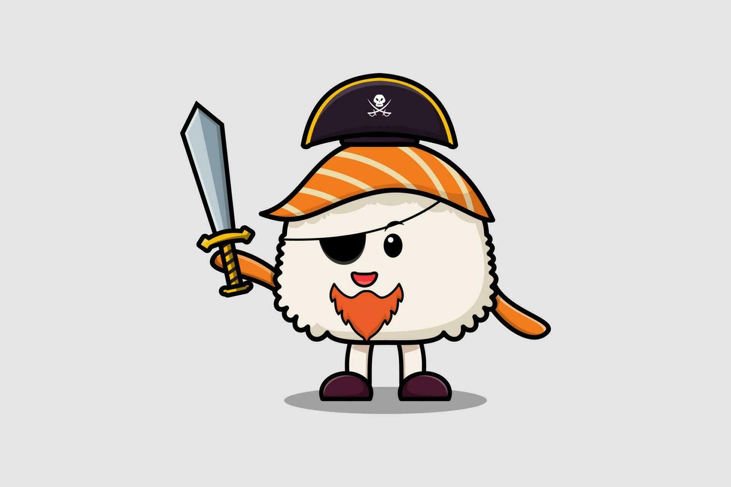 Cartoon Sushi pirate with hat and holding sword vector