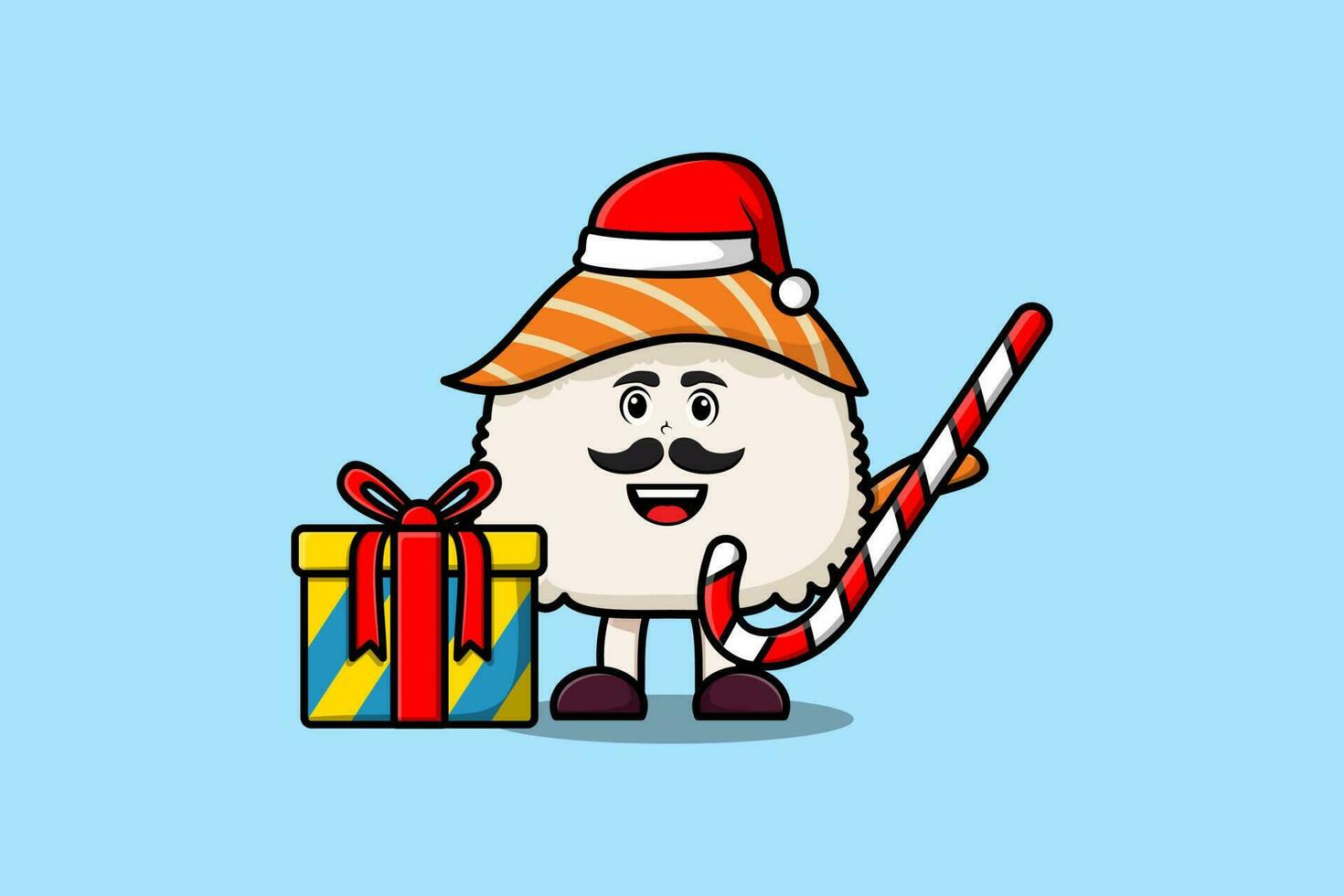 Cute Cartoon mascot Sushi santa claus character vector