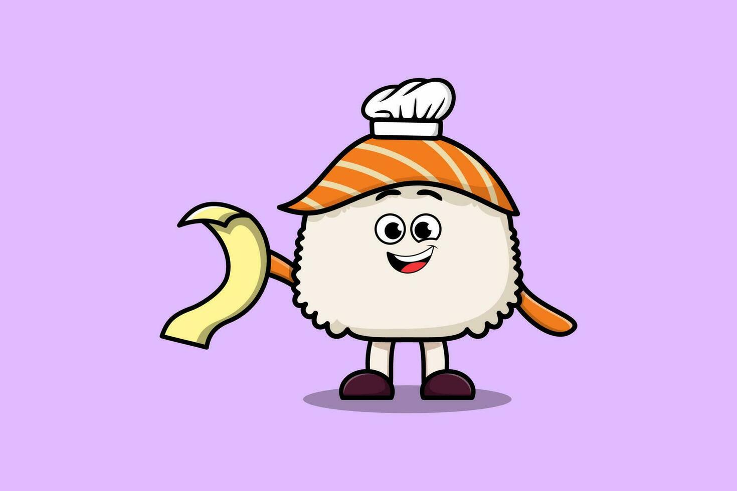 dibujos animados Sushi cocinero personaje con menú en mano vector
