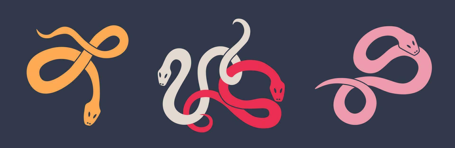 retorcido serpiente siluetas plano vector ilustración para diseño.