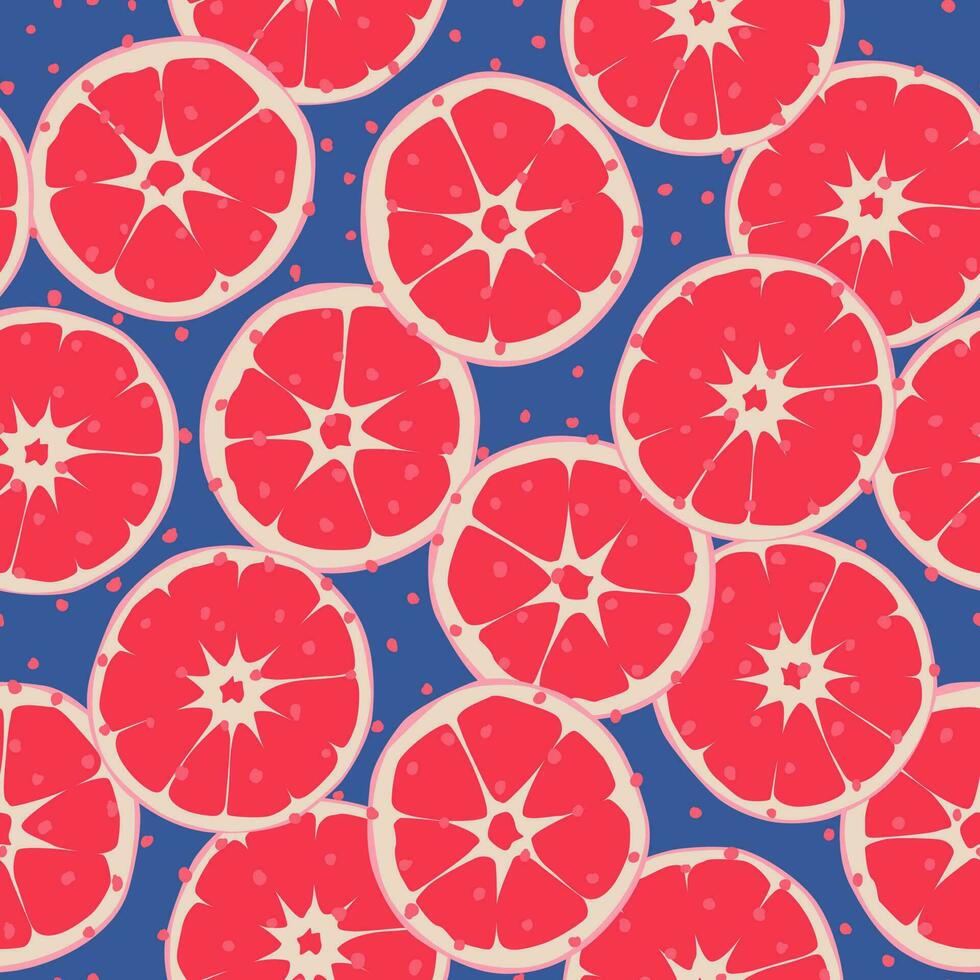 Repeating elements of tangerine, grapefruit or orange in a cut. Vector seamless pattern. Flat trendy design.