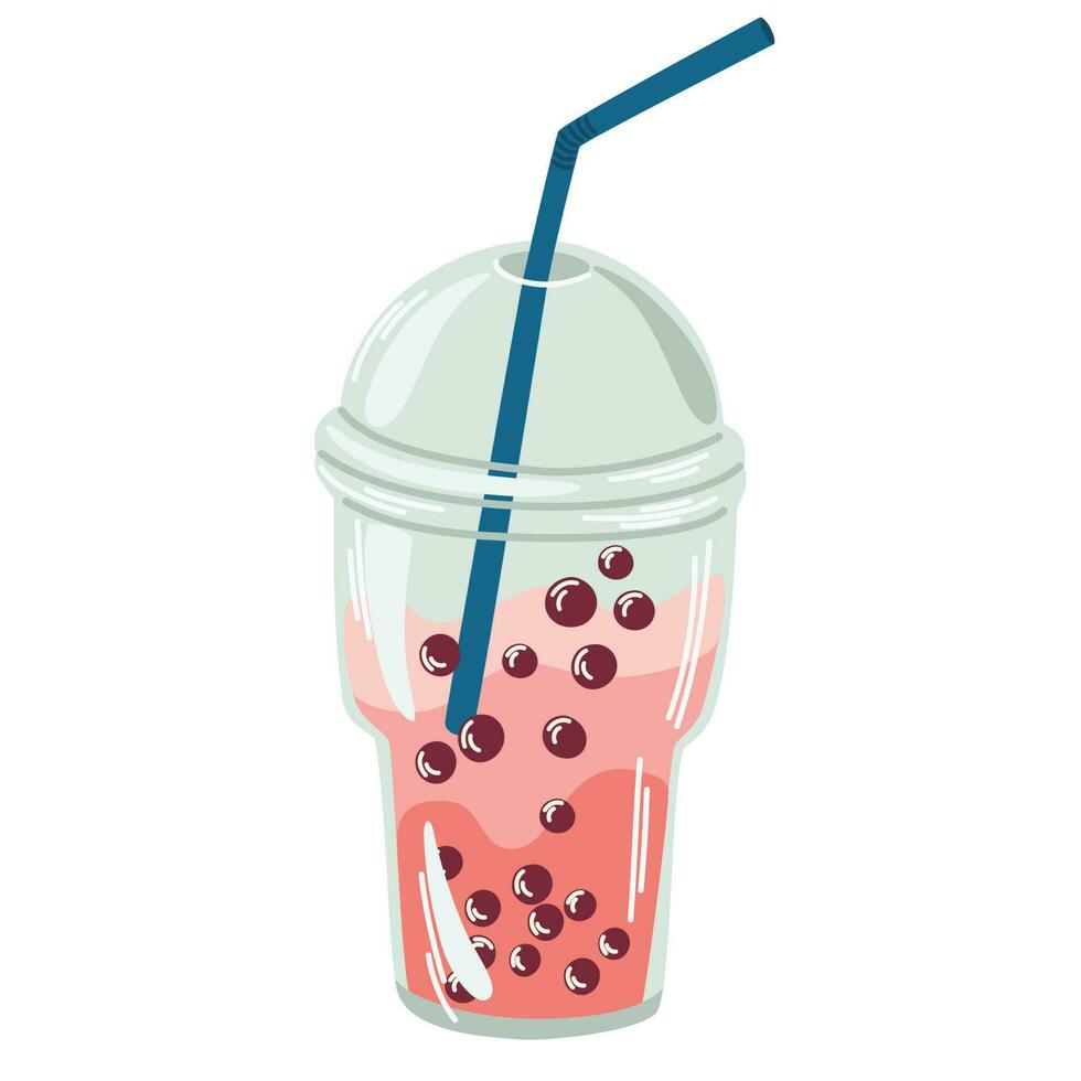 Bubble milk tea. Pearl Milk Tea, Boba Yummy Beverages in Glass or Plastic Cups with Straw. For catering advertisement, menu template, poster in coffee shop. Flat Vector Illustration Isolate