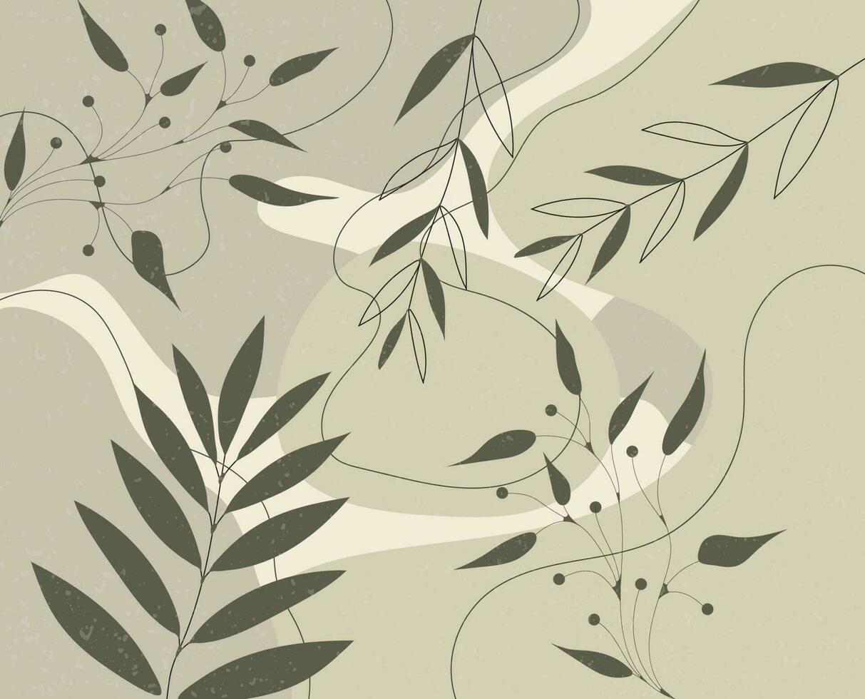 Abstract nature art vector background. Modern wallpaper shape line art. Boho foliage, botanical tropical leaves and floral pattern for summer sale banners, wall art, prints and fabrics.