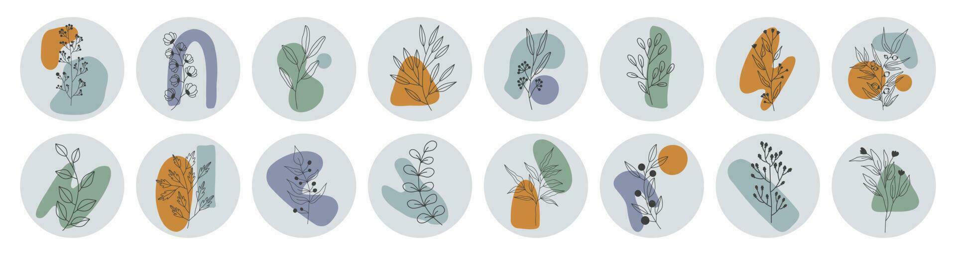Big set of different vector highlights covers. Abstract backgrounds. Various shapes, lines, spots, dots, scribbles. Round badges for social media stories.