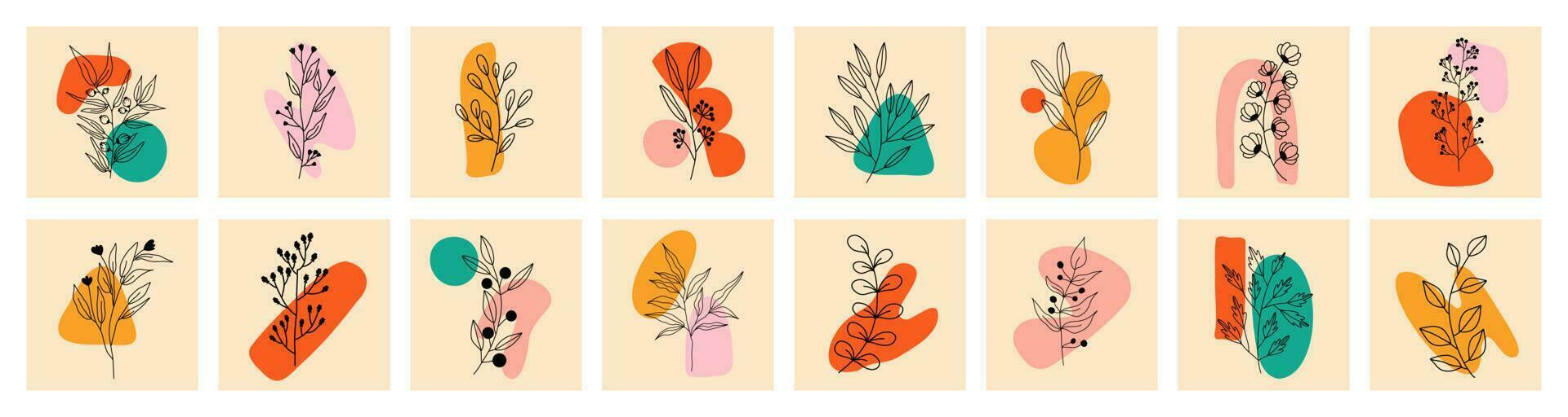 Set of abstract backgrounds. Hand-drawn various shapes and doodles. Modern trendy vector illustration. Each background is isolated. Pastel shades