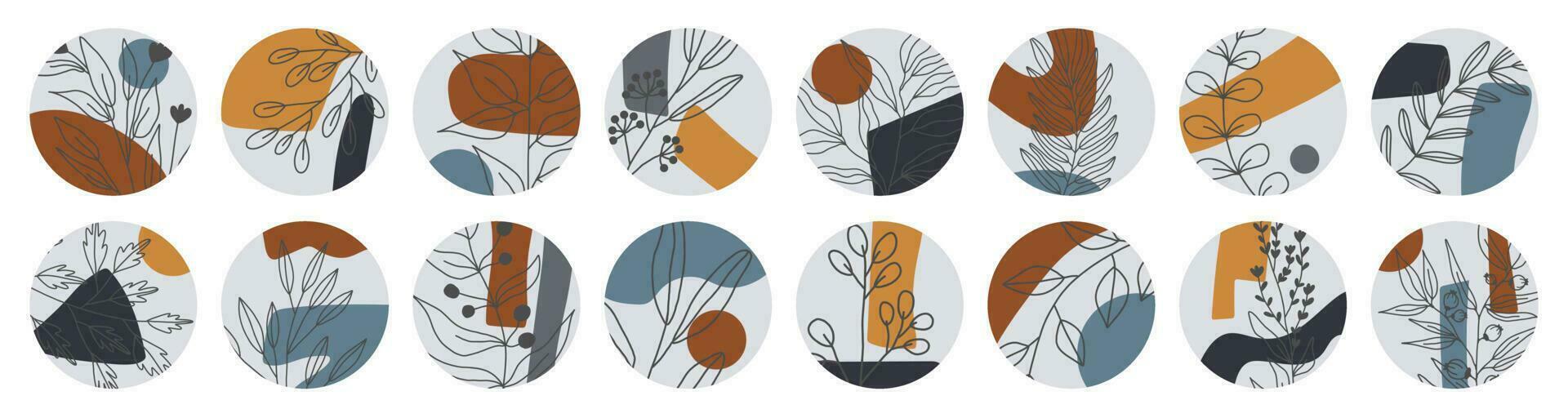 Big set of different vector highlights covers. Abstract backgrounds. Various shapes, lines, spots, dots, scribbles. Round badges for social media stories.