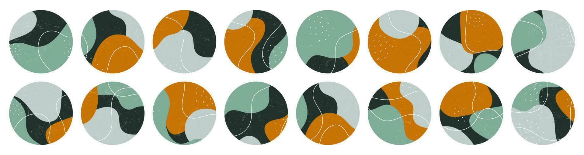 Big set of different vector highlights covers. Abstract backgrounds. Various shapes, lines, spots, dots, scribbles. Drawn templates. Round badges for social media stories.