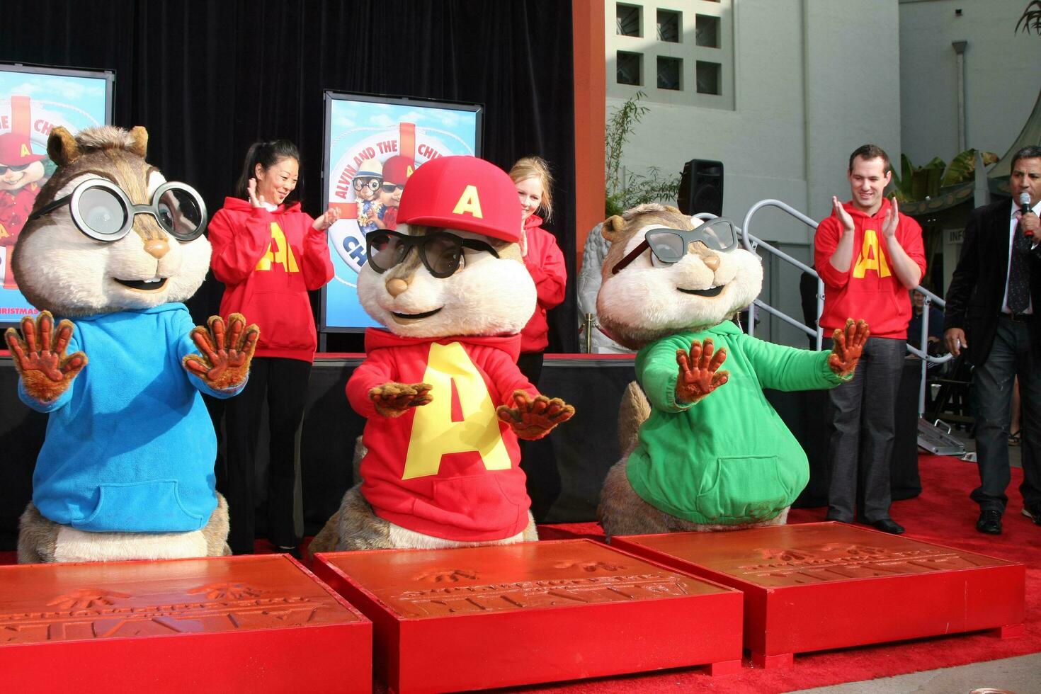 LOS ANGELES  NOV 1  Alvin and the Chipmunks at the Alvin  The Chipmunks Hand and Foot Print Ceremony at the Graumans Chinese Theatre on November 1 2011 in Los Angeles CA photo