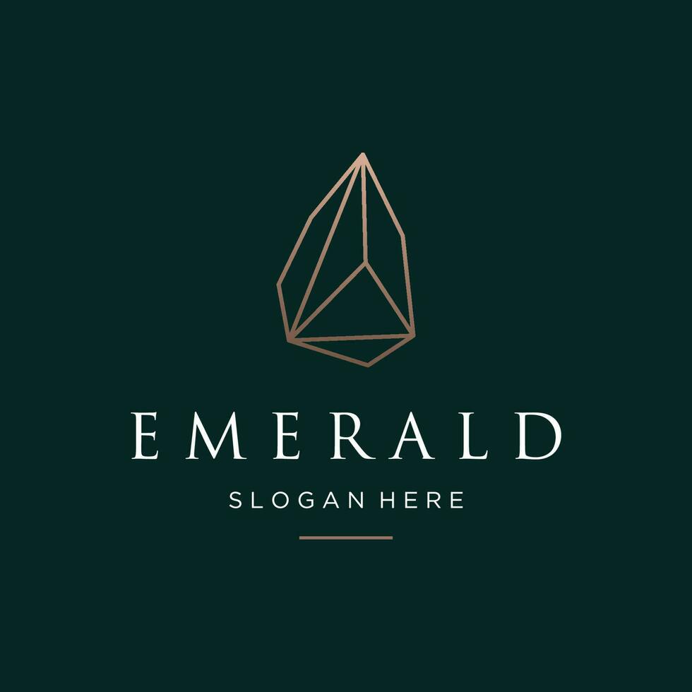 Luxury Antique Emerald Gemstone logo template in trendy style for jewelry. vector