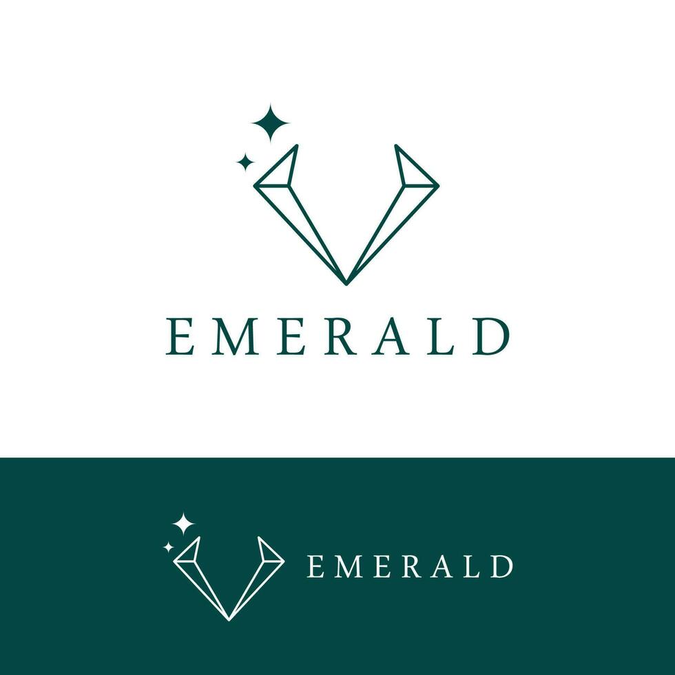 Luxury Antique Emerald Gemstone logo template in trendy style for jewelry. vector