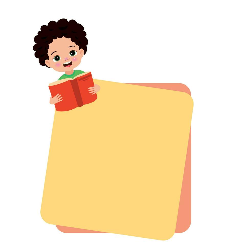 Boy reading a book white background. vector