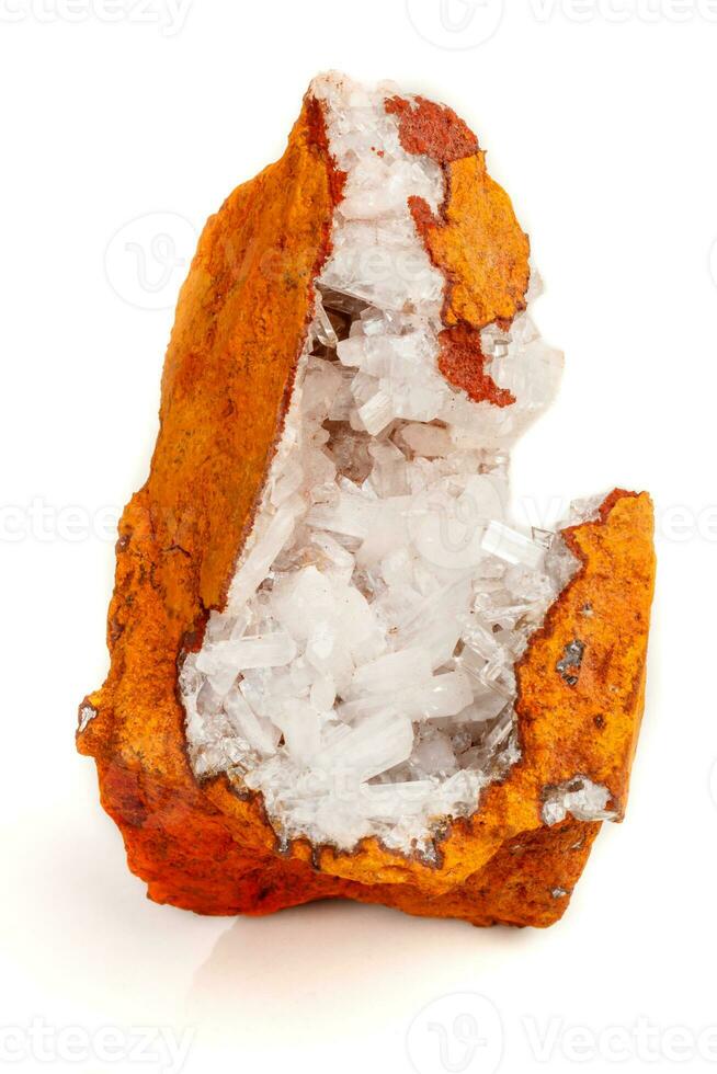 Macro mineral stone crystals Hemimorphite rock on a white background photo