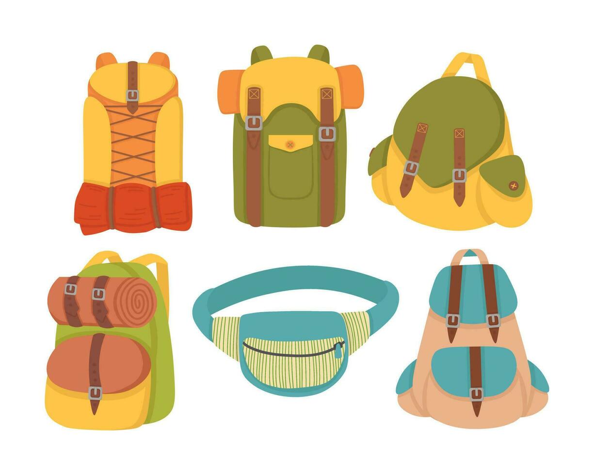 Doodle flat clipart. Travel backpack. All objects are repainted. vector