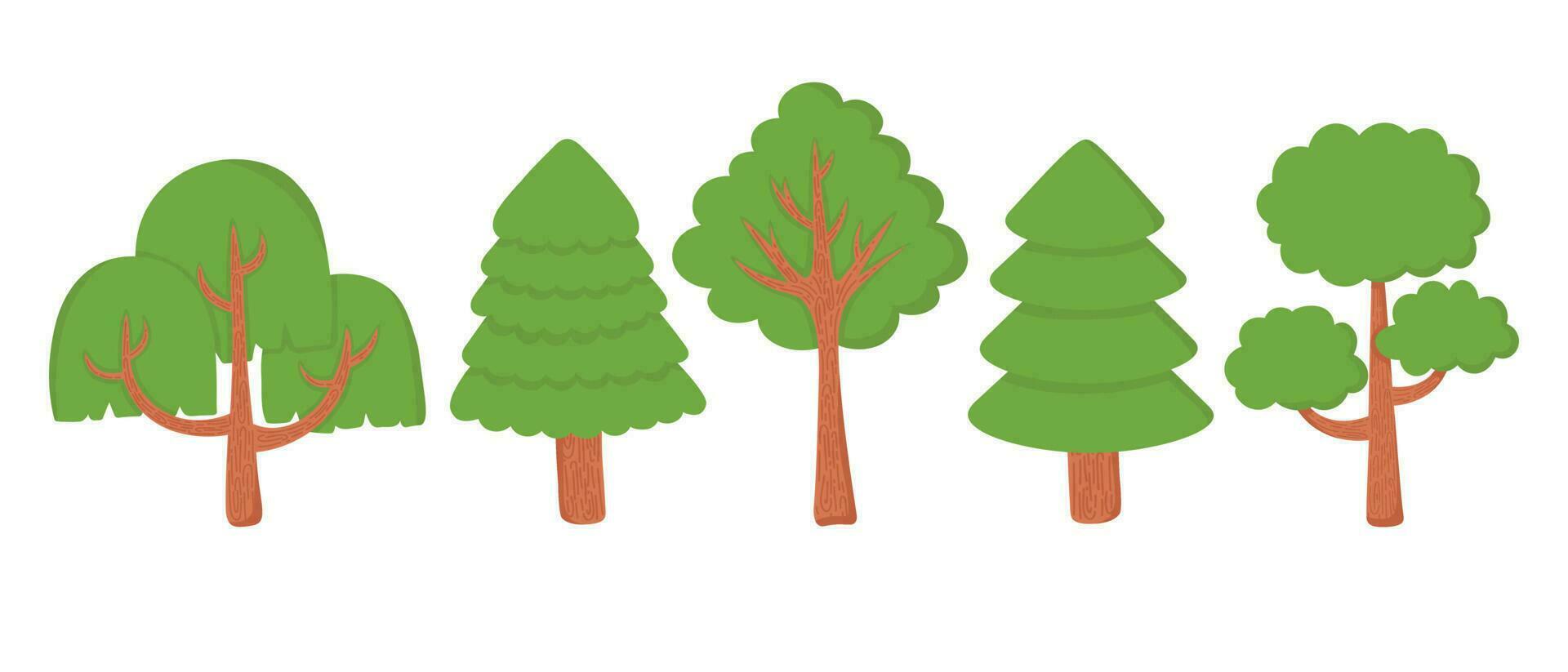 Doodle flat clipart. Simple green tree. All objects are repainted. vector