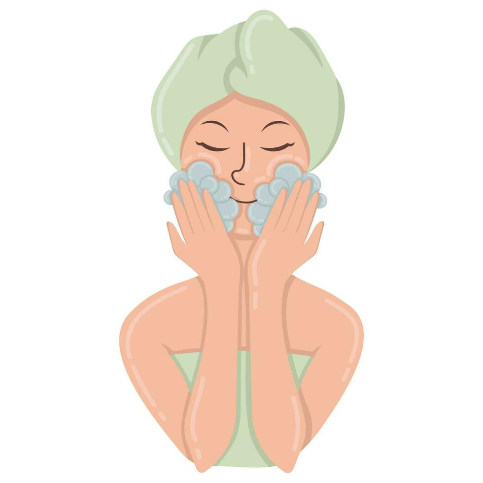 Doodle clipart girl washing her face vector