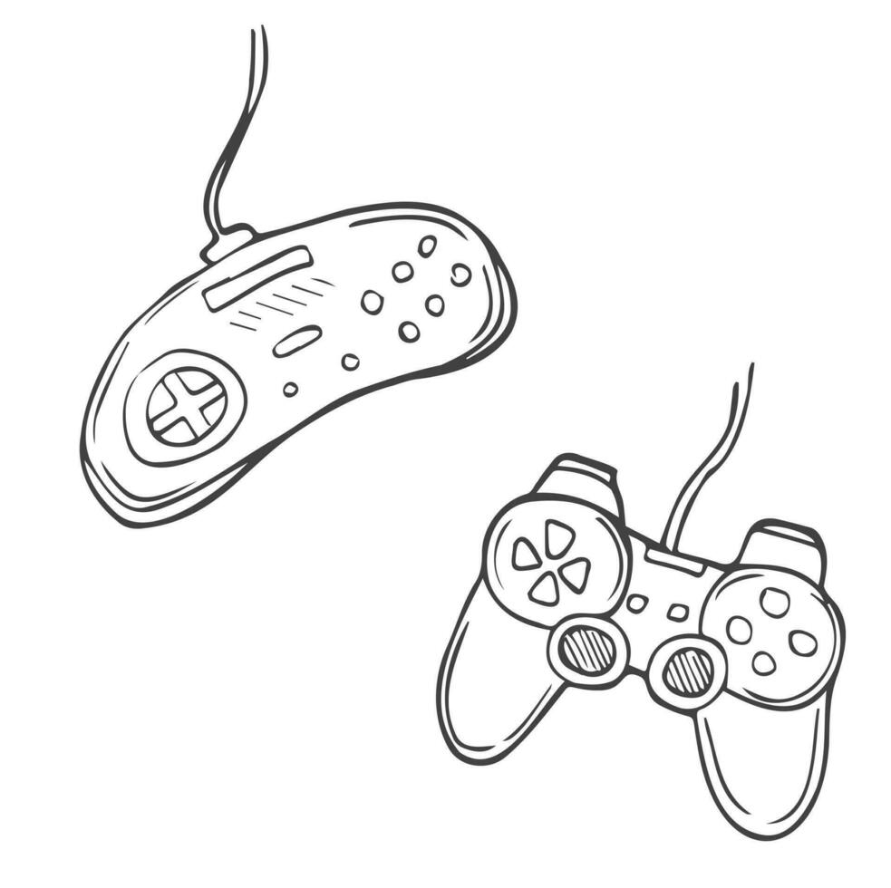 hand drawn game pad. video game controller icon in doodle style vector