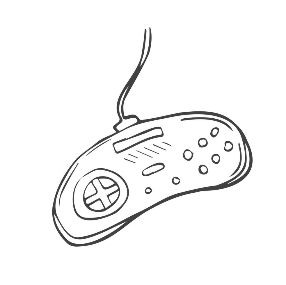 Sketch of joystick. Doodle style vector gamepad. Video games Concept