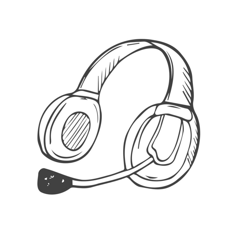 Headset Audio icon in doodle sketch lines. Headphone for gamers. vector