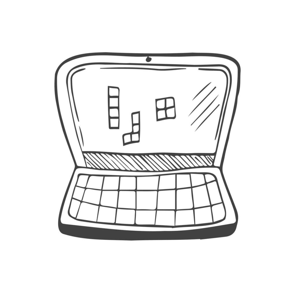 Doodle illustrations of different devices laptop, smartphone, tablet, pc and other. Vector pictures set of device laptop and smartphone