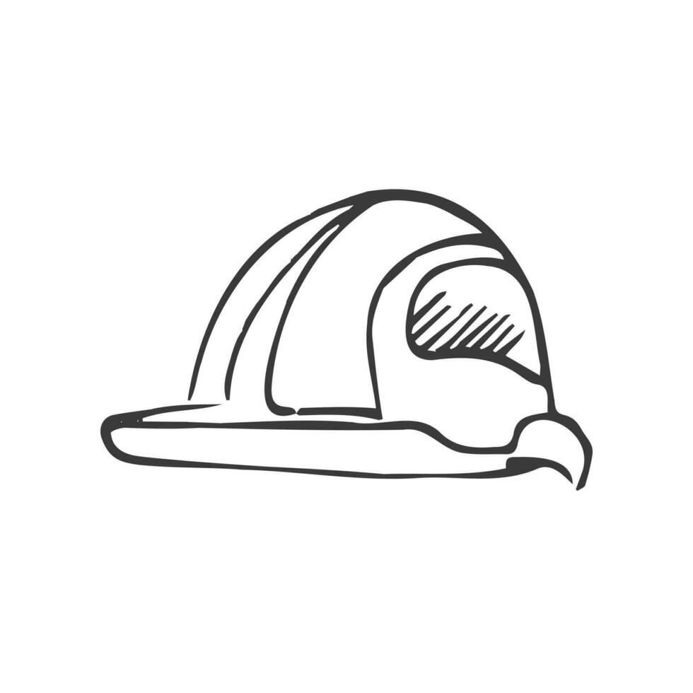 Engineer helmet hand drawn outline doodle icon. Hard hat vector sketch illustration for print, web, mobile and infographics isolated on white background. Manufacturing and consrtuction concept.