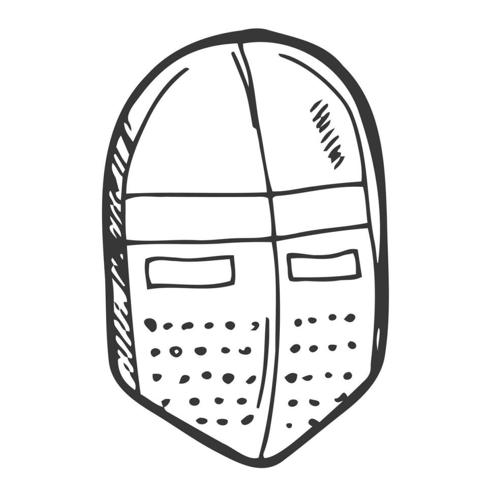Knight's helmet doodle sketch. Vector line helmet. Medieval and history concept