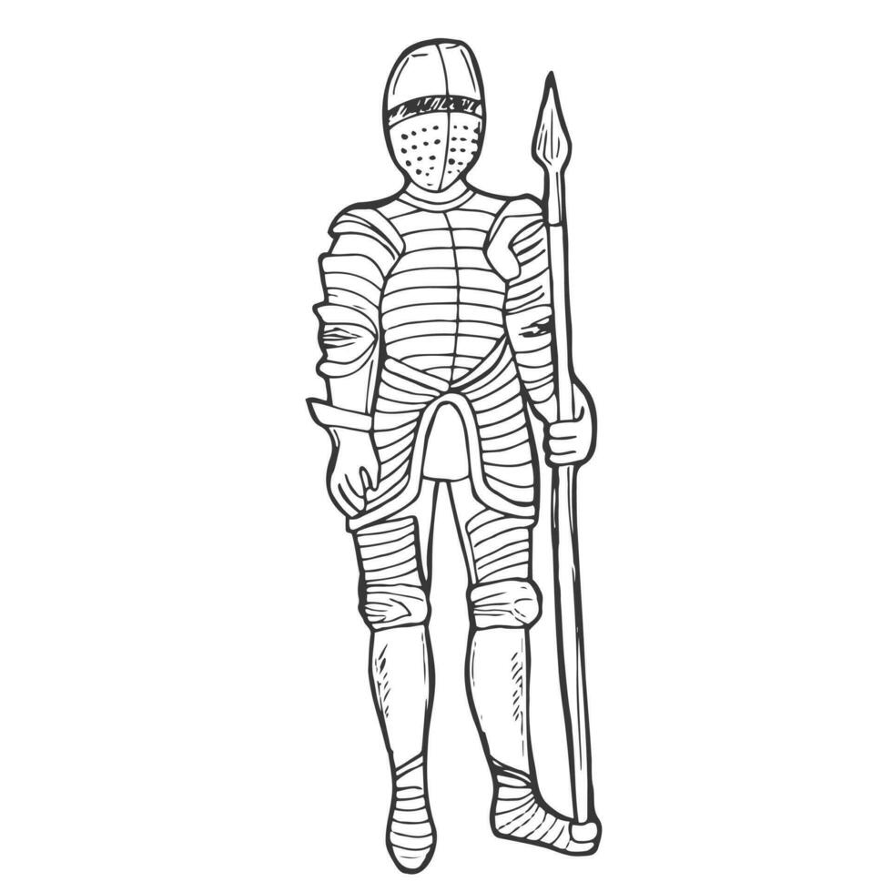 Doodle Knight Icon. Realistic Armored Knight drawing. History and Medieval concept. vector